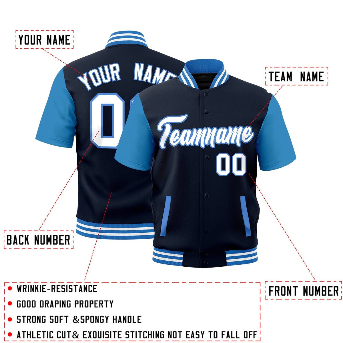 Custom Powder Blue White Full-Snap Classic Style Jacket| KXKSHOP