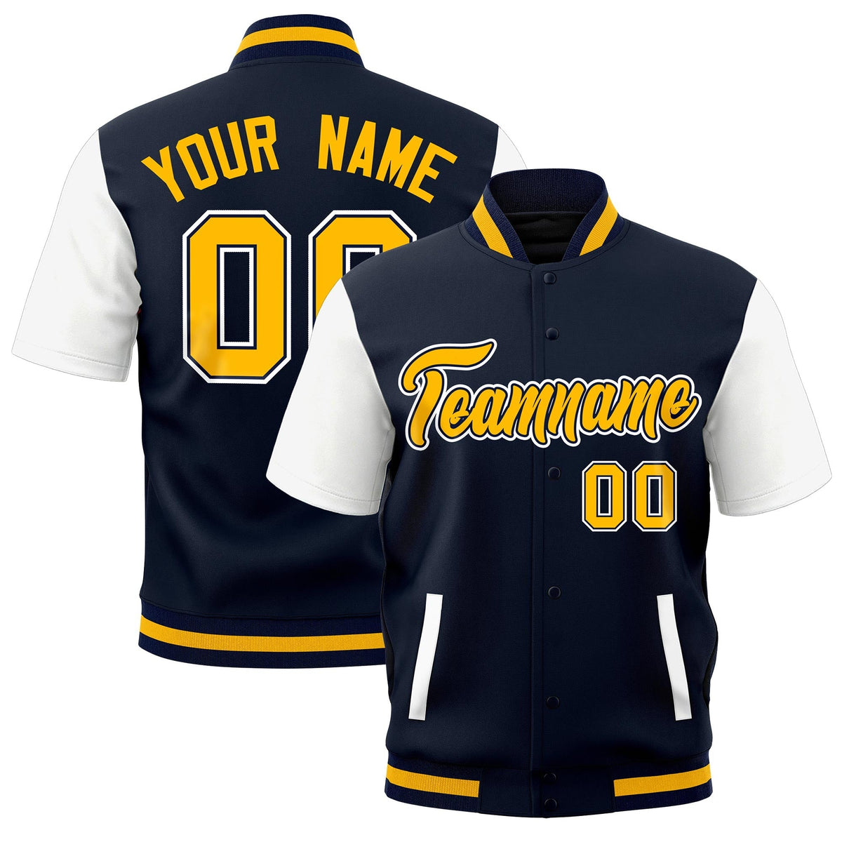 Custom White Navy Gold Full-Snap Classic Style Jacket| KXKSHOP
