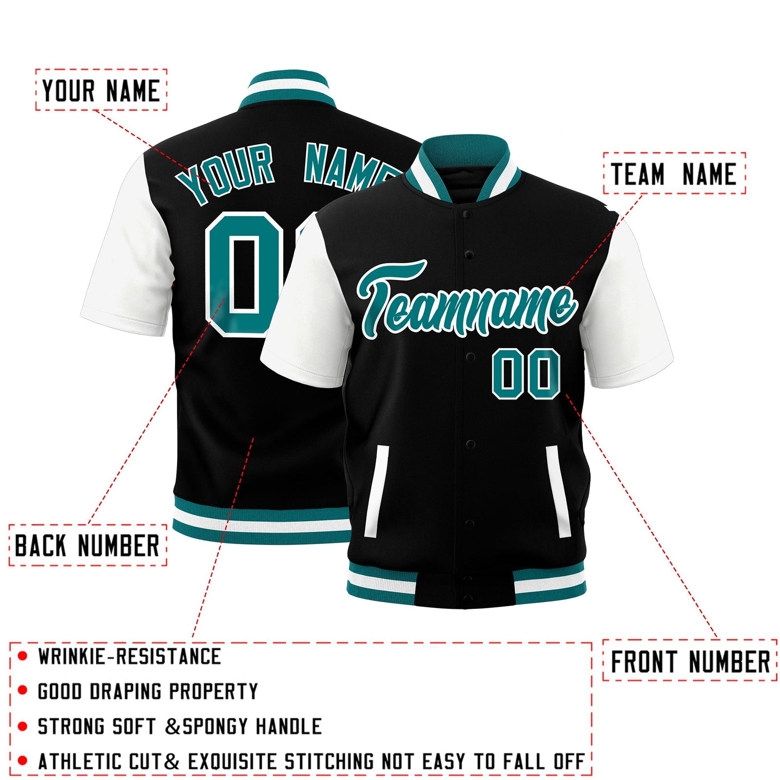 Custom White Teal Full-Snap Classic Style Jacket| KXKSHOP