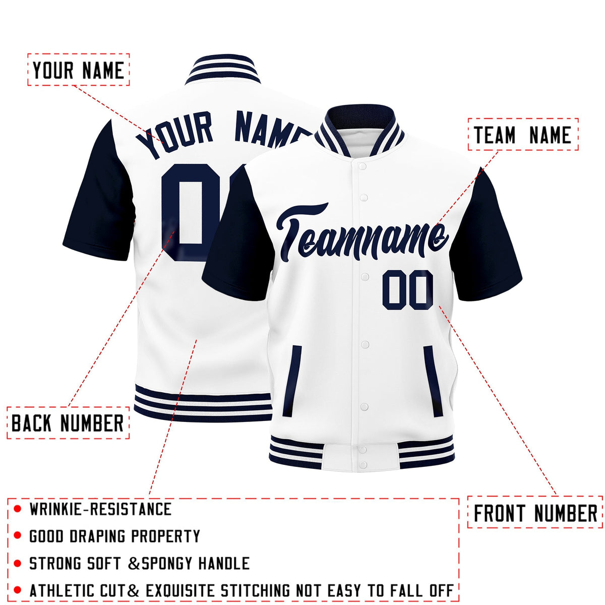 Custom Navy White Full-Snap Classic Style Jacket| KXKSHOP