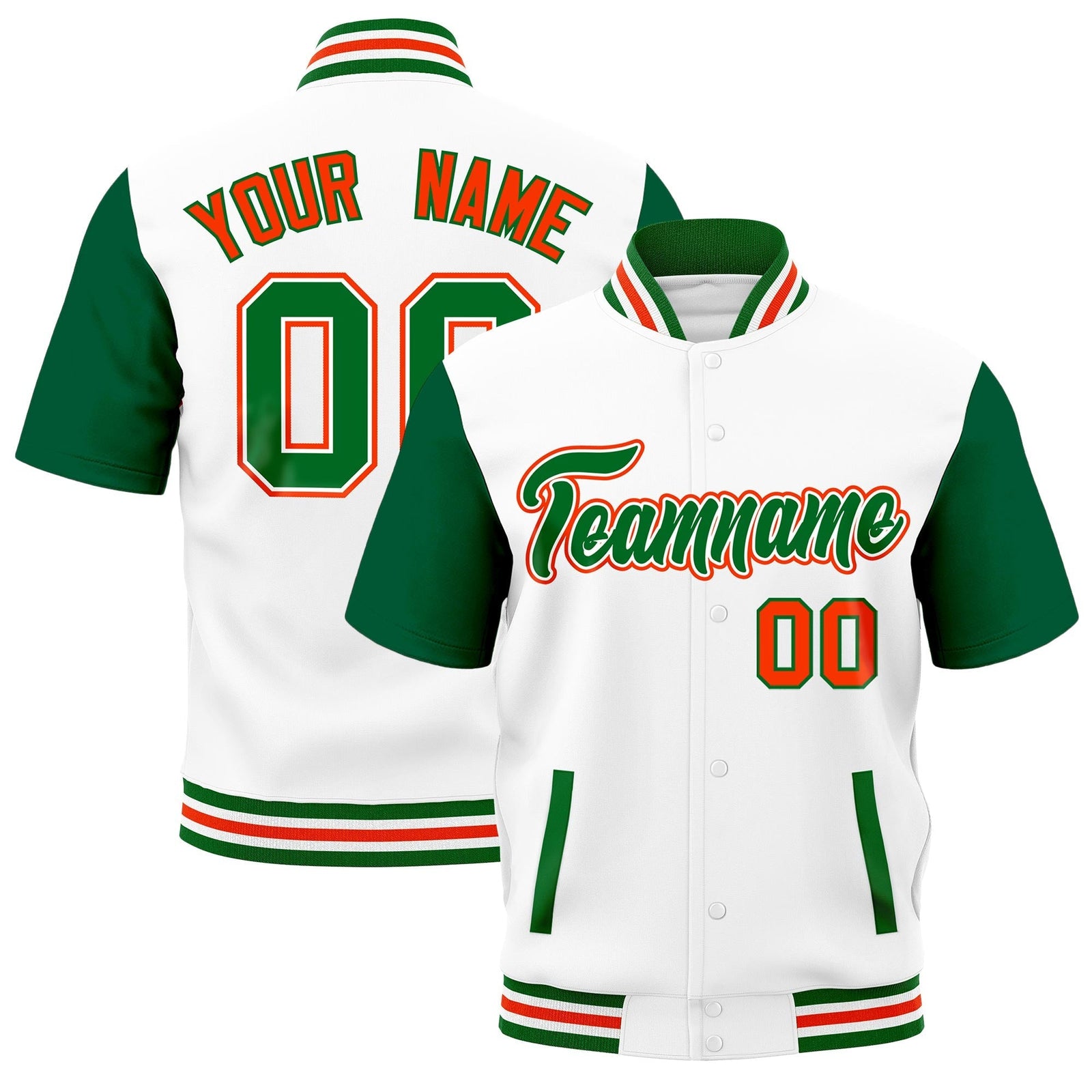 Custom Kelly Green White Orange Full-Snap Classic Style Jacket| KXKSHOP