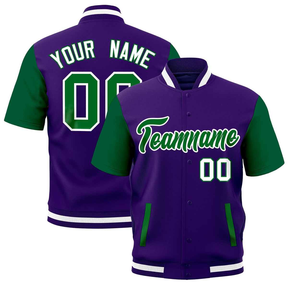 Custom Kelly Green Purple White Full-Snap Classic Style Jacket| KXKSHOP