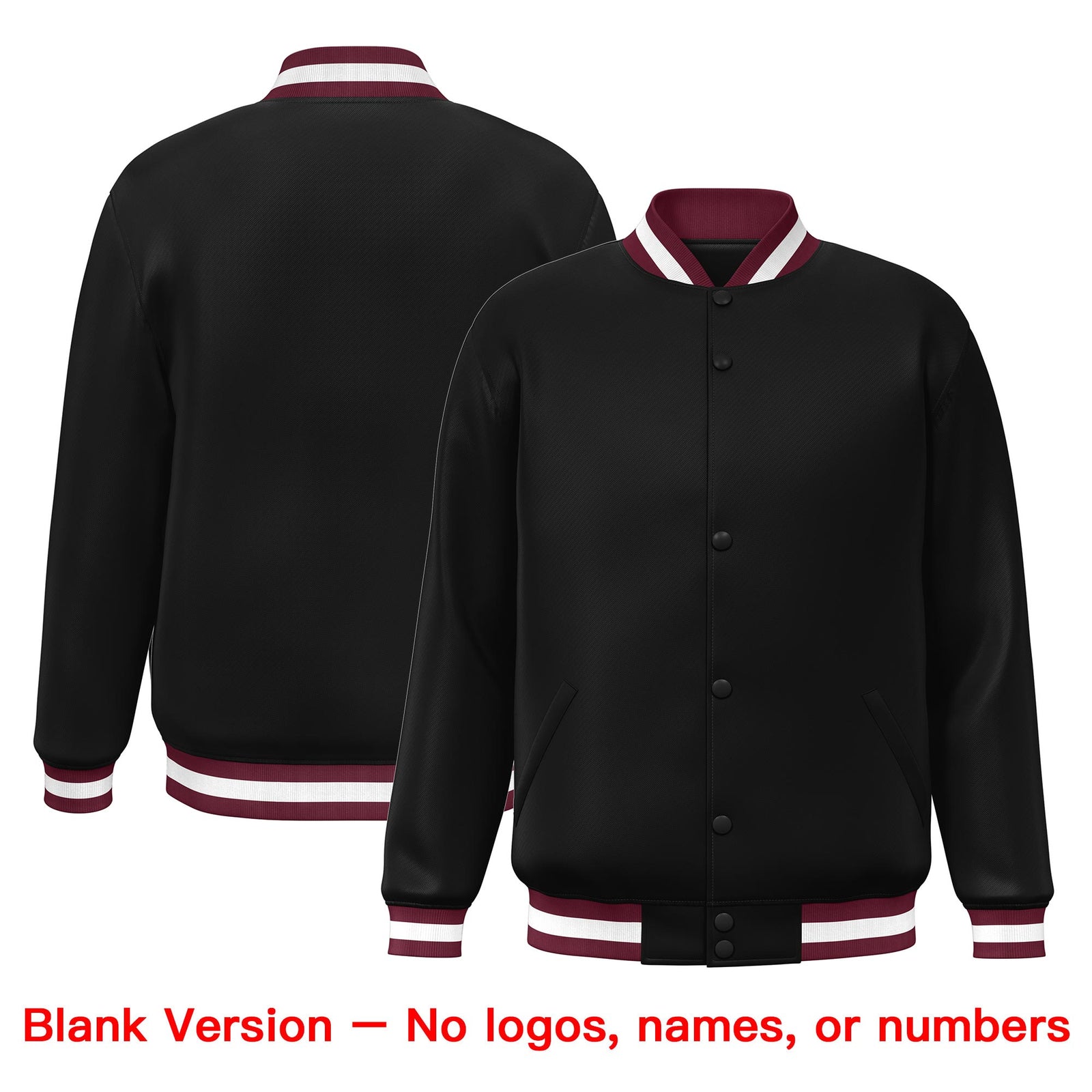 Custom Black White-Crimson Classic Style Varsity Full-Snap Letterman Jacket
