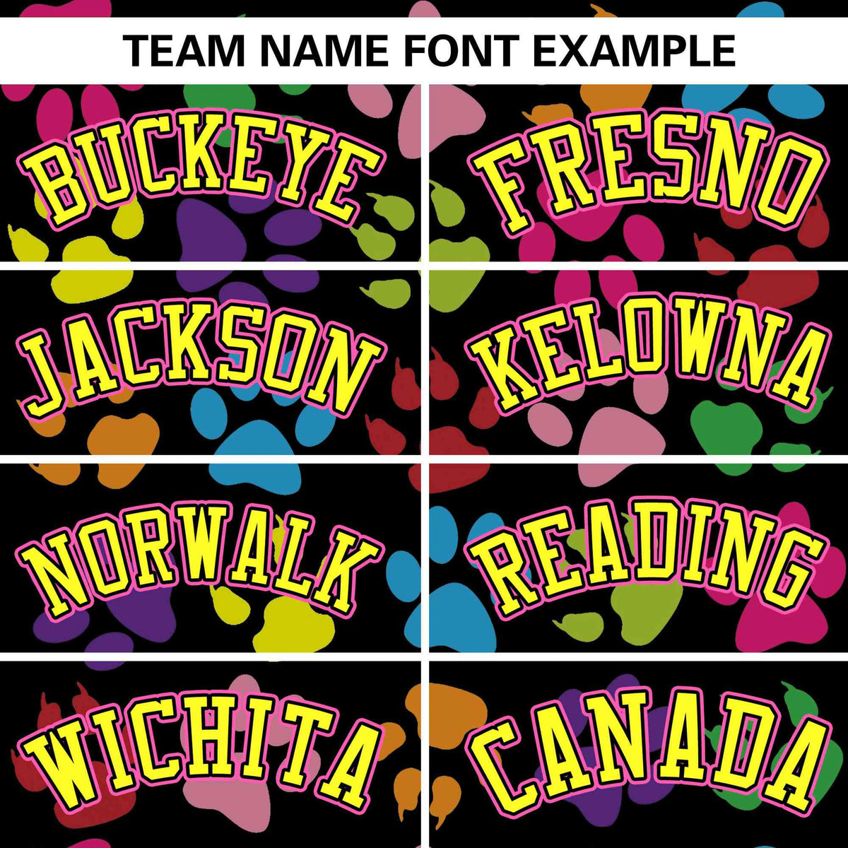 Custom Black Yellow-Pink Varsity Pets Paw Prints Graffiti Pattern Letterman Baseball Jacket