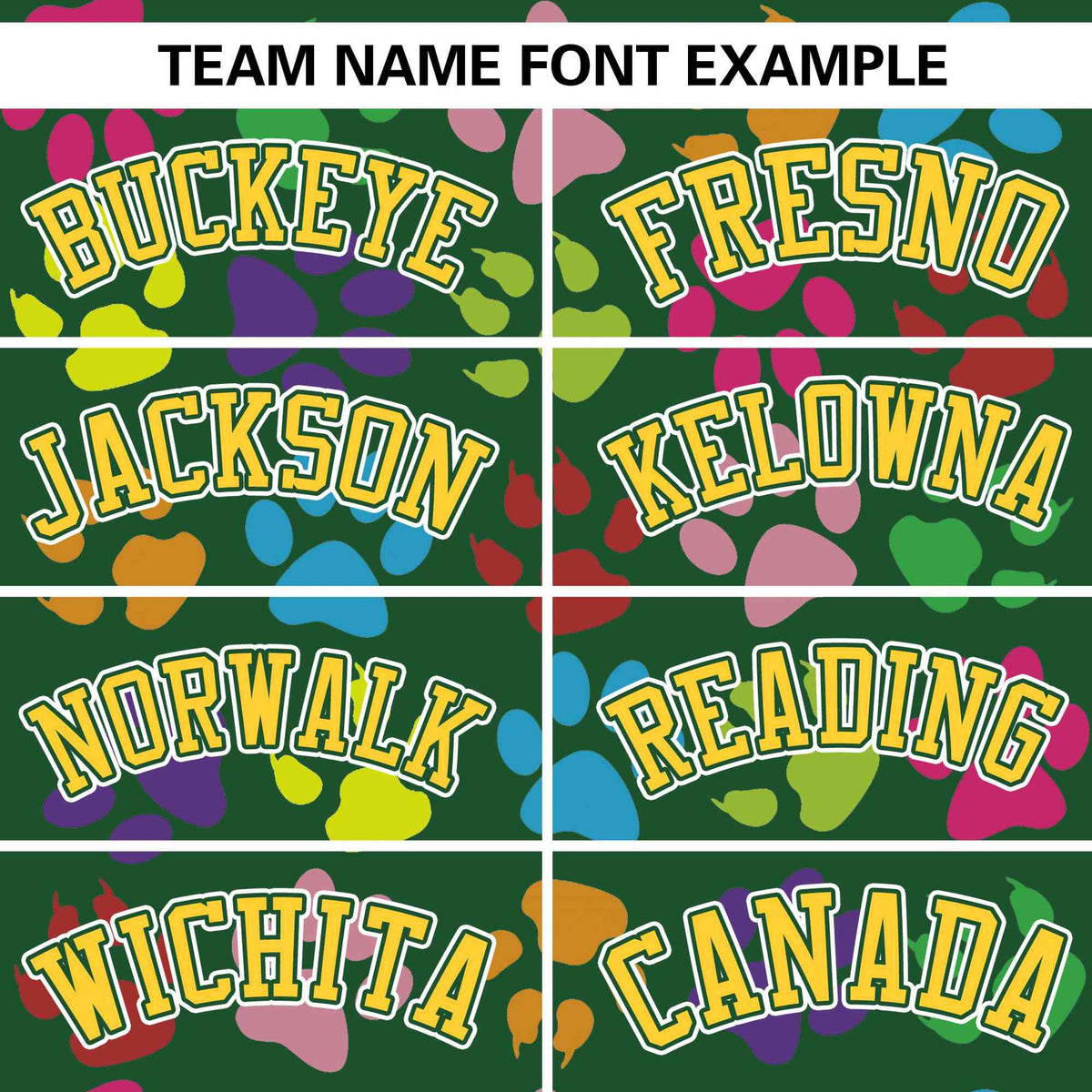 Custom Green Gold-White Varsity Pets Paw Prints Graffiti Pattern Letterman Baseball Jacket