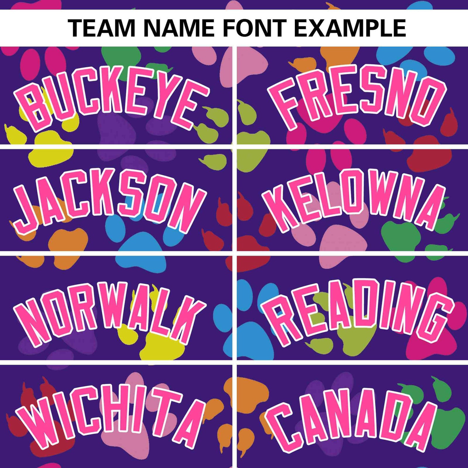 Custom Purple Pink-White Varsity Pets Paw Prints Graffiti Pattern Letterman Baseball Jacket