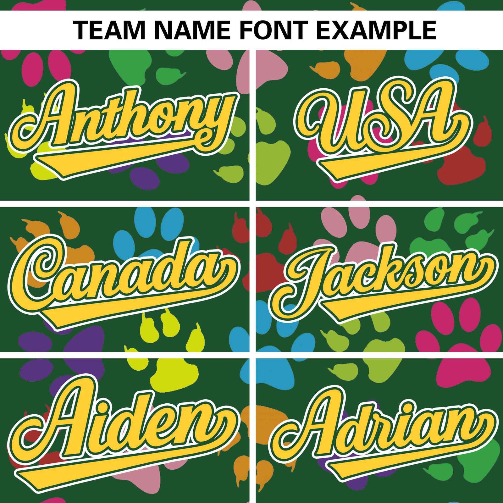 Custom Green Gold-White Varsity Pets Paw Prints Graffiti Pattern Letterman Baseball Jacket