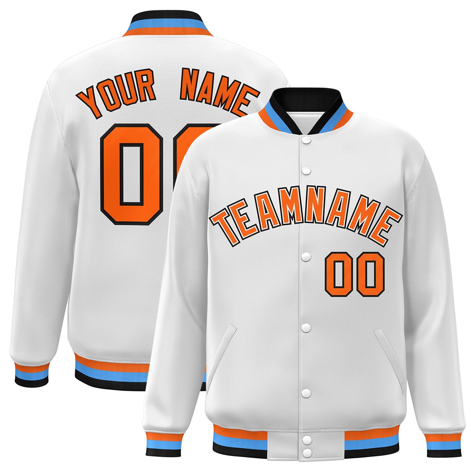 Custom White Orange-White Classic Style Varsity Full-Snap Letterman Jacket