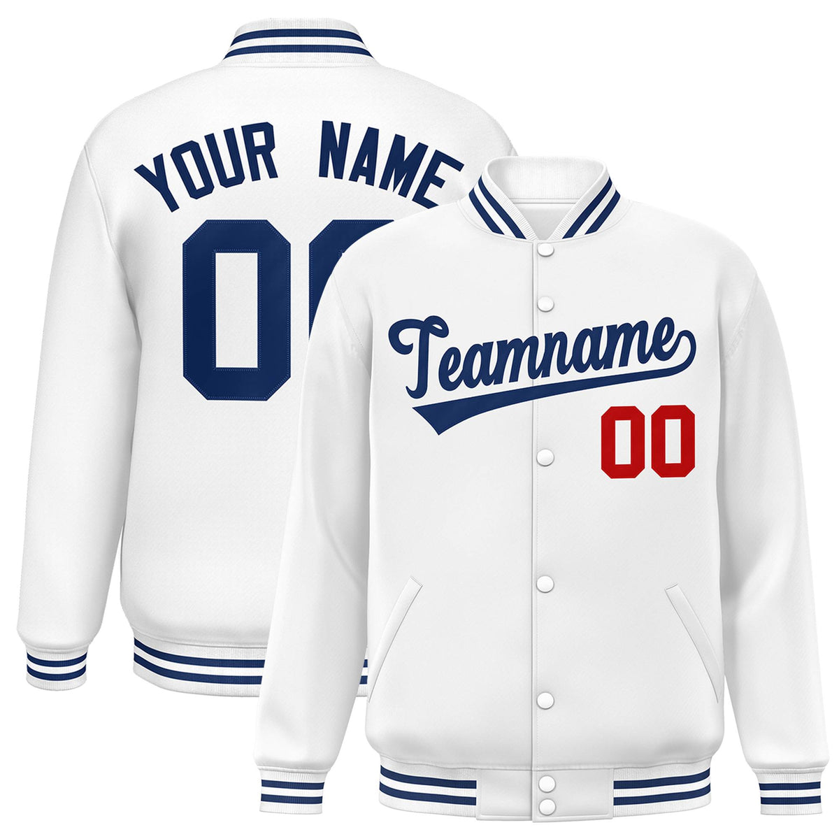 Custom White Royal Classic Style Varsity Full-Snap Letterman Jacket