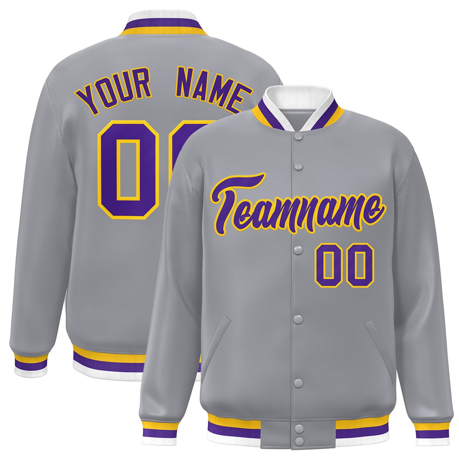Custom Gray Purple-Gold Classic Style Varsity Full-Snap Letterman Jacket