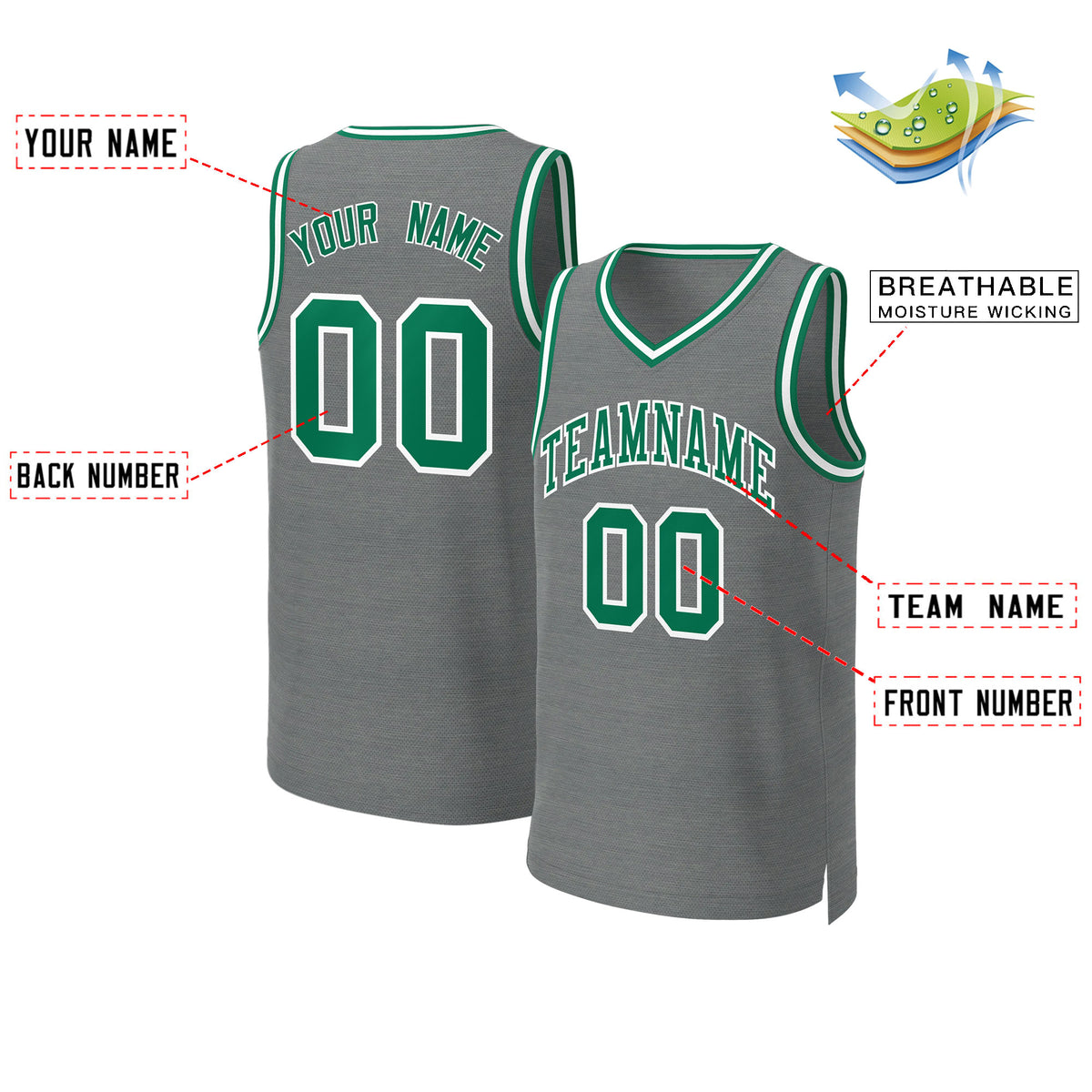 Custom Dark Gray Kelly Green-White Classic Tops Basketball Jersey