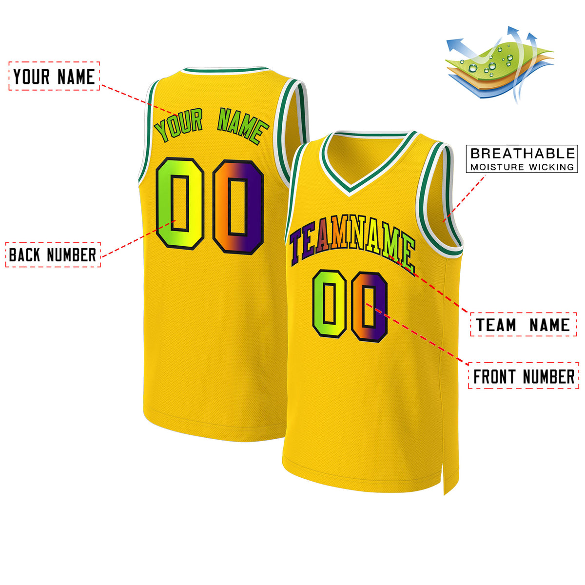 Custom Yellow Purple-Black Classic Gradient Fashion Tops Basketball Jersey