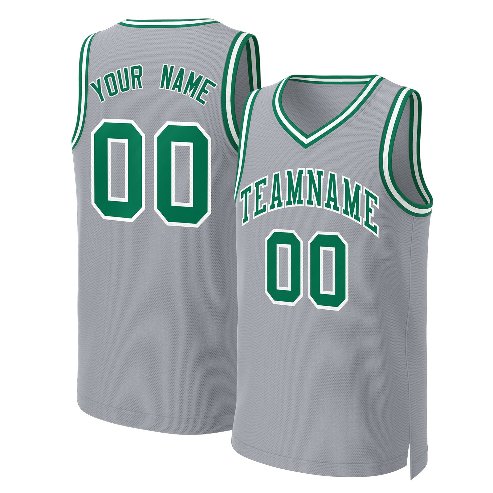 Custom Gray Kelly Green-White Classic Tops Basketball Jersey