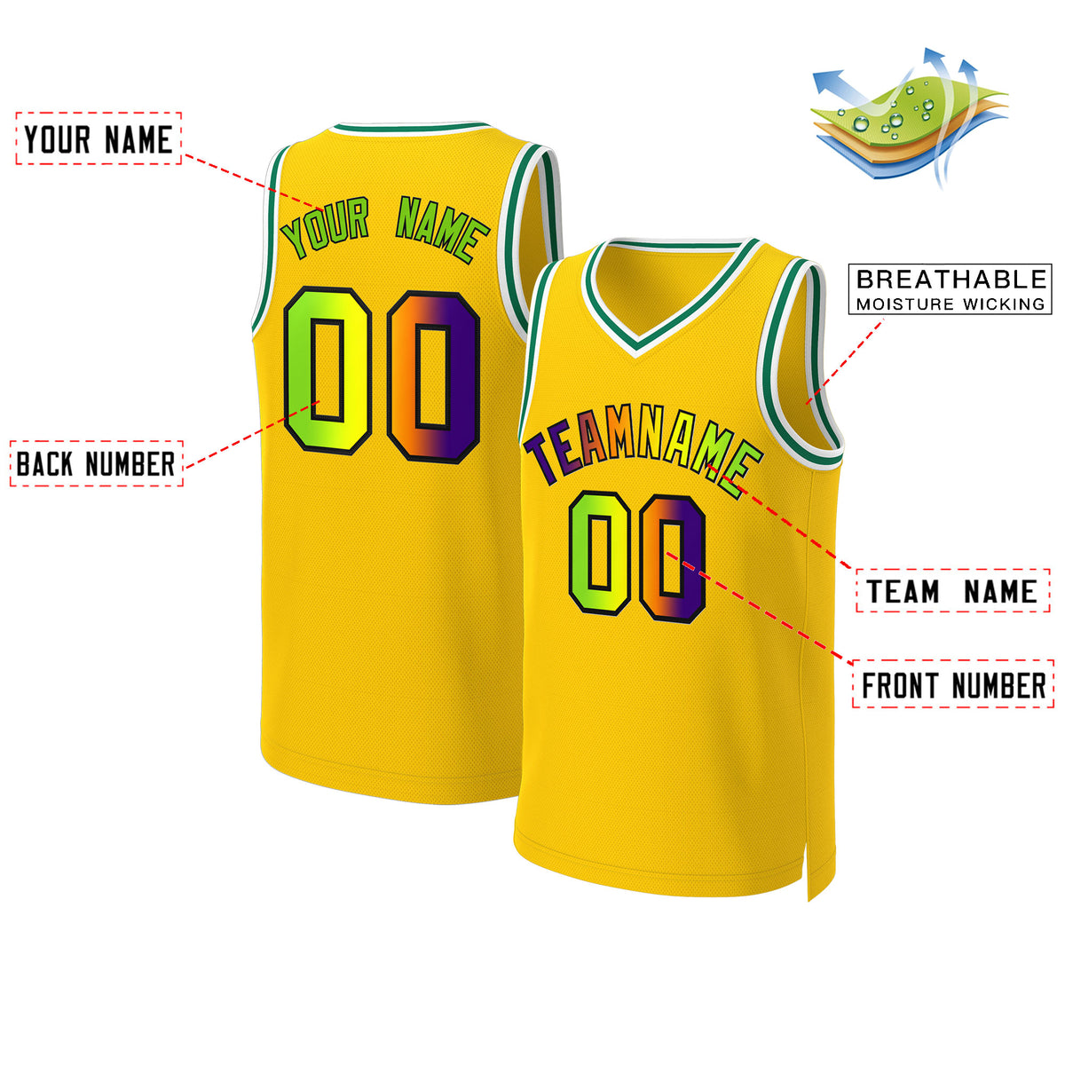 Custom Yellow Purple-Black Classic Gradient Fashion Tops Basketball Jersey