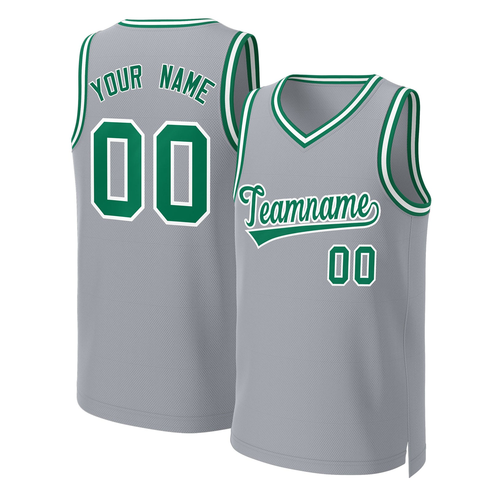 Custom Gray Kelly Green-White Classic Tops Basketball Jersey