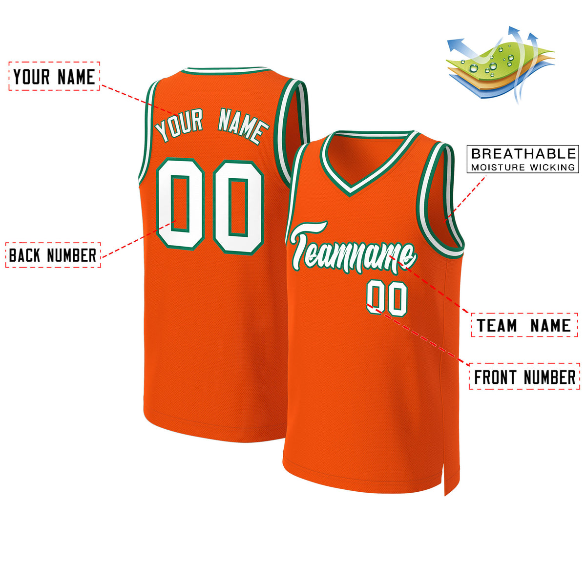 Custom Orange White-Kelly Green Classic Tops Basketball Jersey
