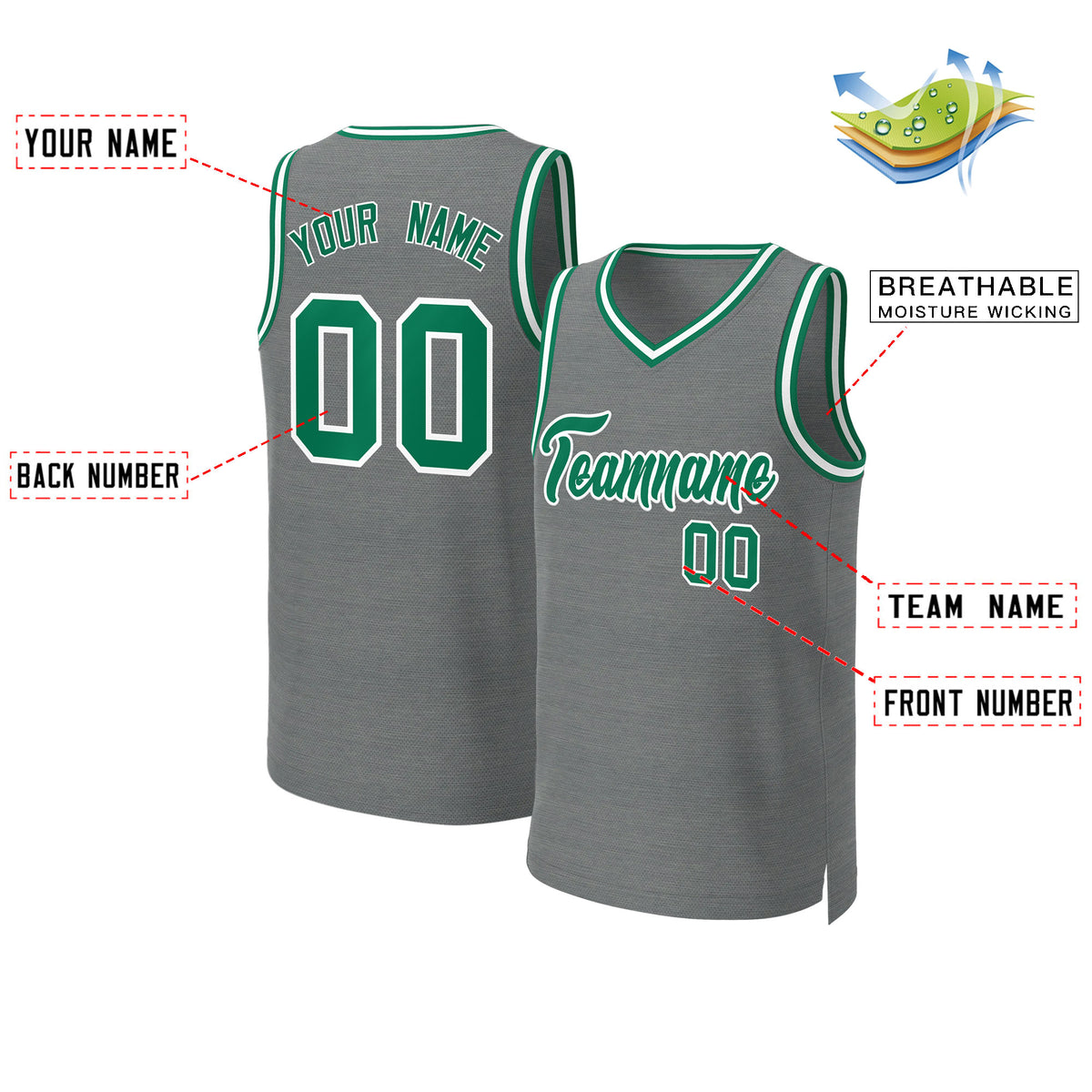 Custom Dark Gray Kelly Green-White Classic Tops Basketball Jersey