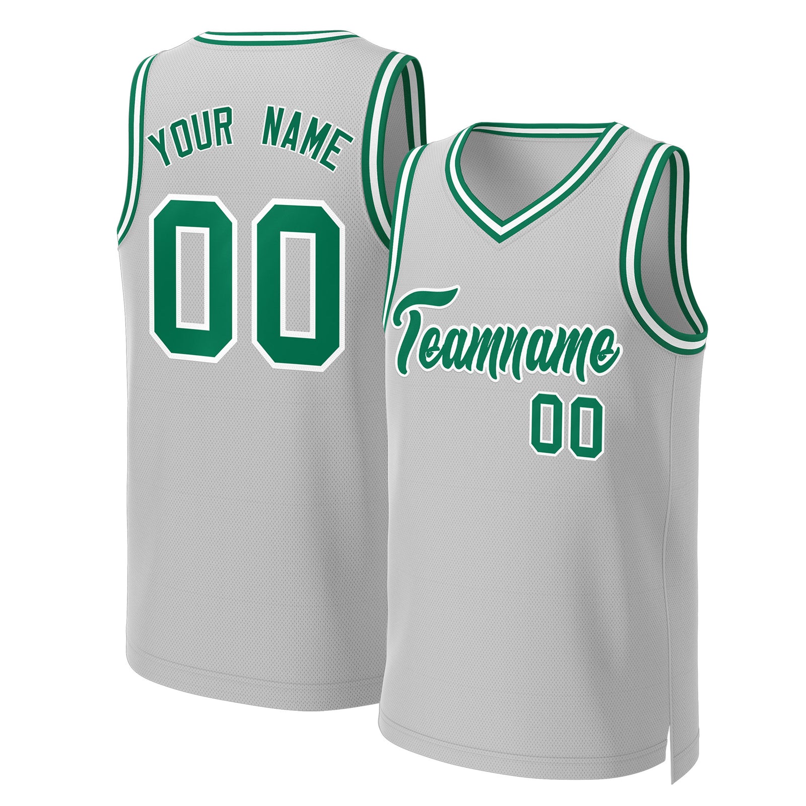 Custom Gray Kelly Green-White Classic Tops Basketball Jersey