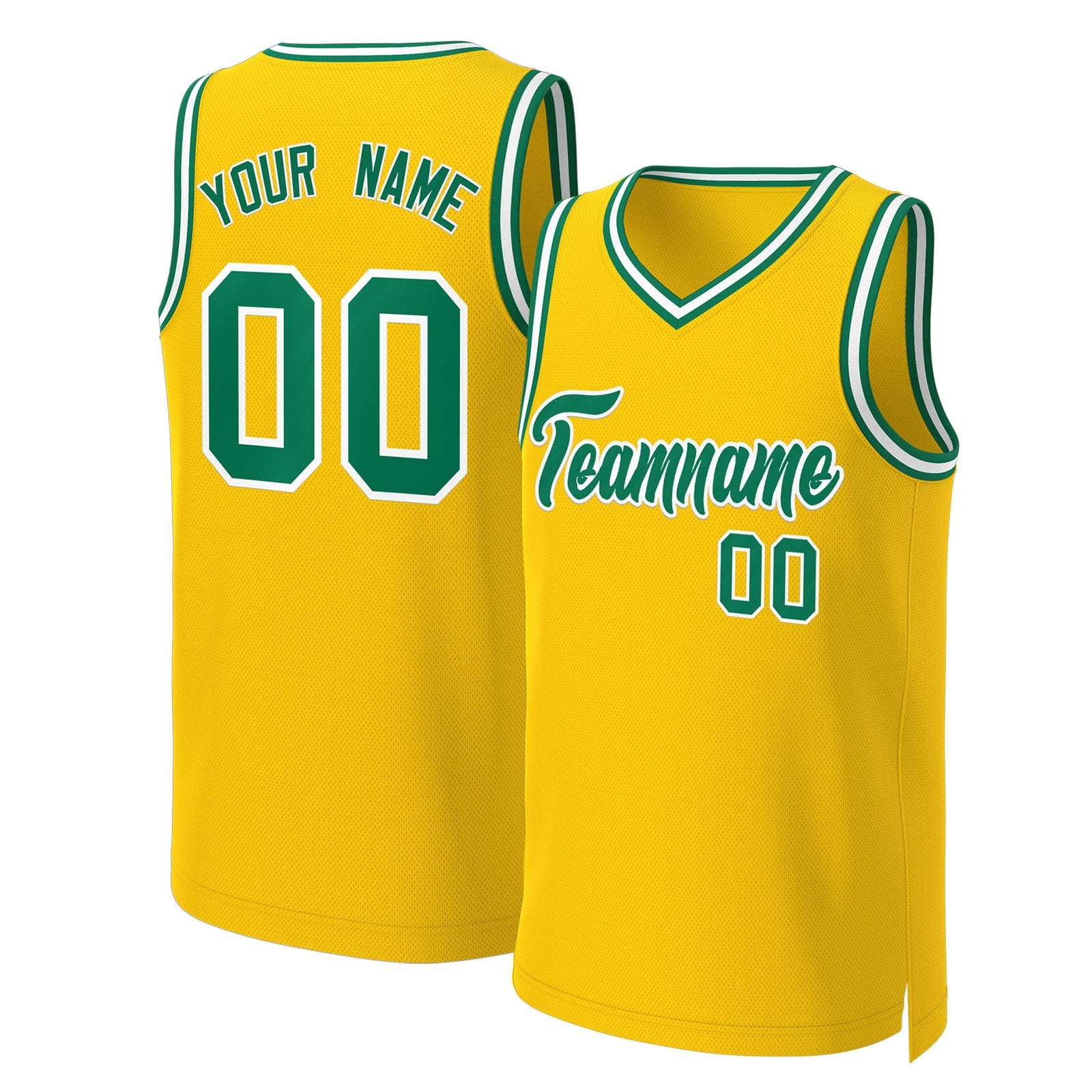 Custom Yellow Kelly Green-White Classic Tops Basketball Jersey