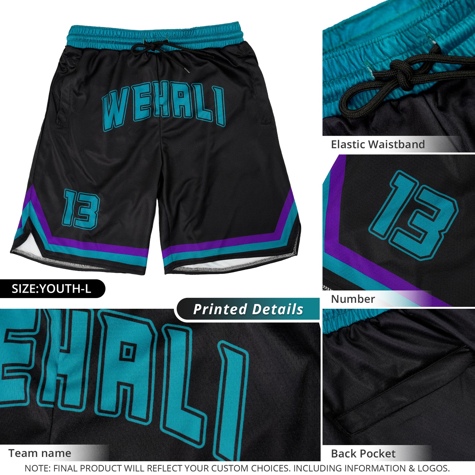 Custom Black Teal-Teal Personalized Basketball Shorts