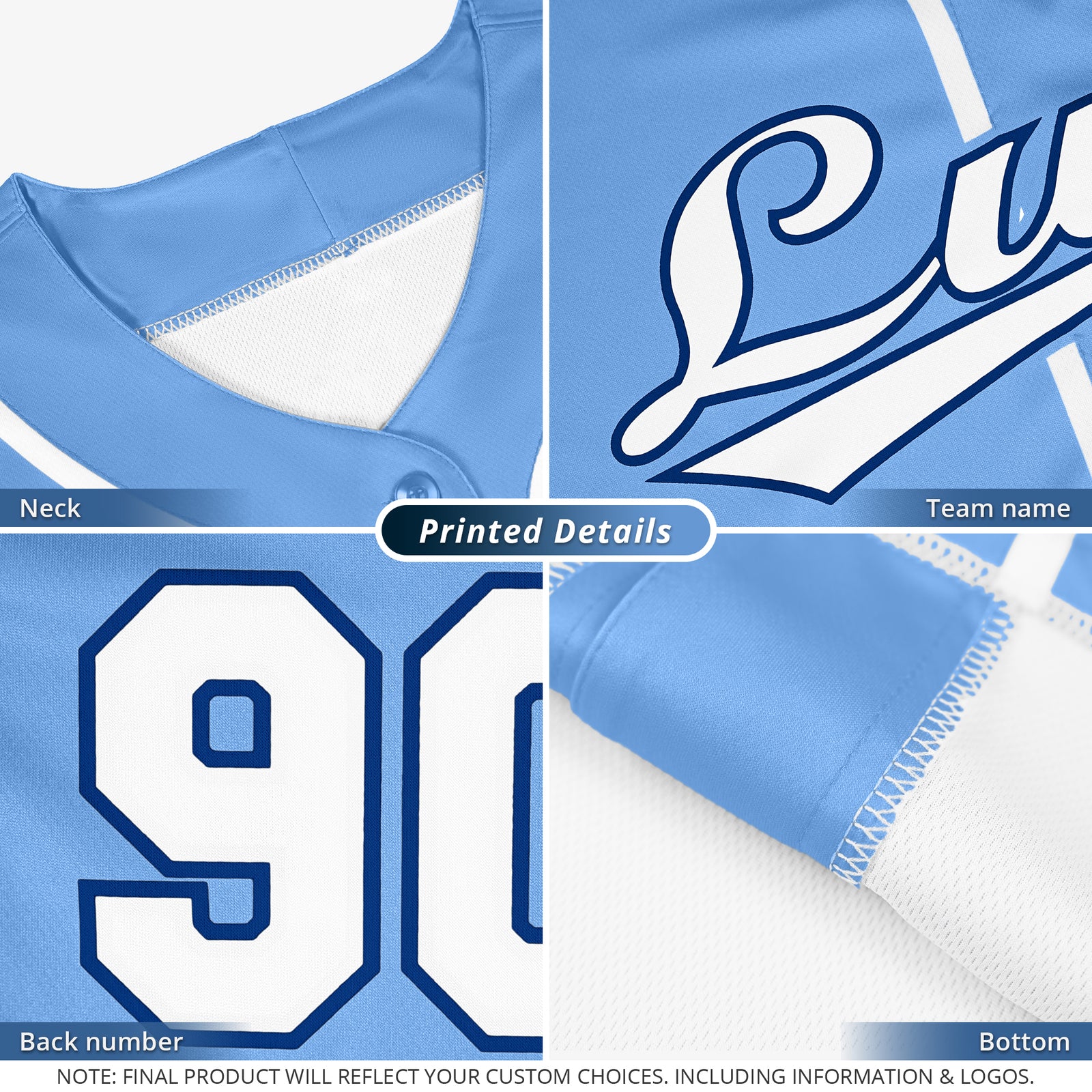 Custom Light Blue White-Royal Classic Style Authentic Baseball Jersey