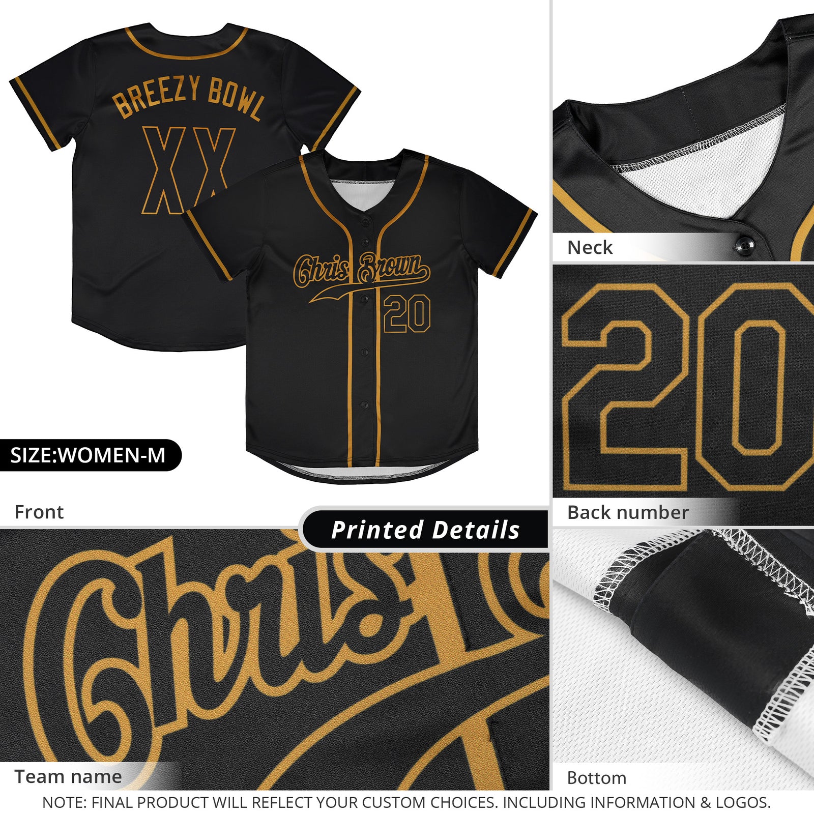 Custom Black Old Gold Classic Style Authentic Baseball Jersey