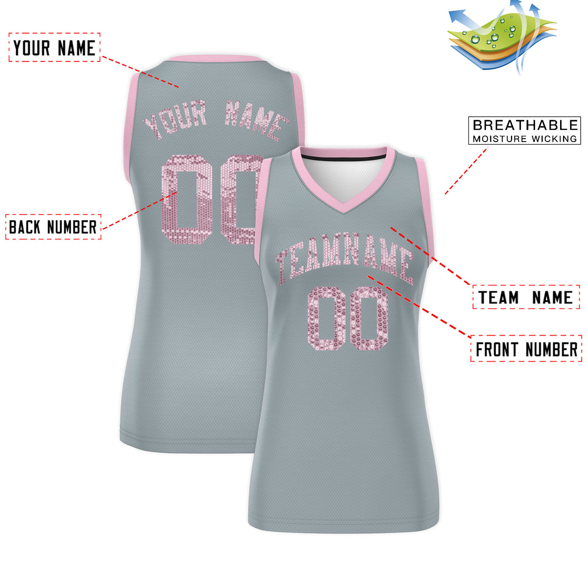 Custom Silver Light Pink Women Basketball Jersey Dress