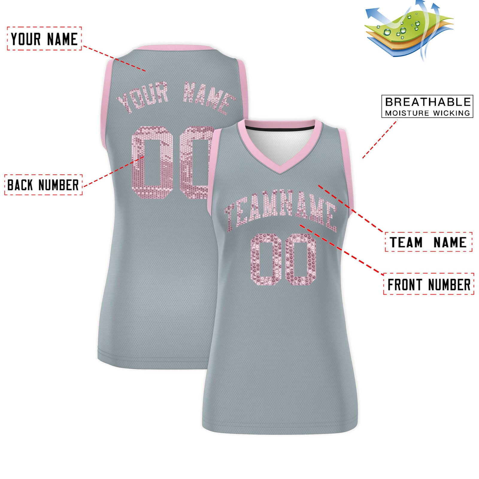 Custom Silver Light Pink Women Basketball Jersey Dress