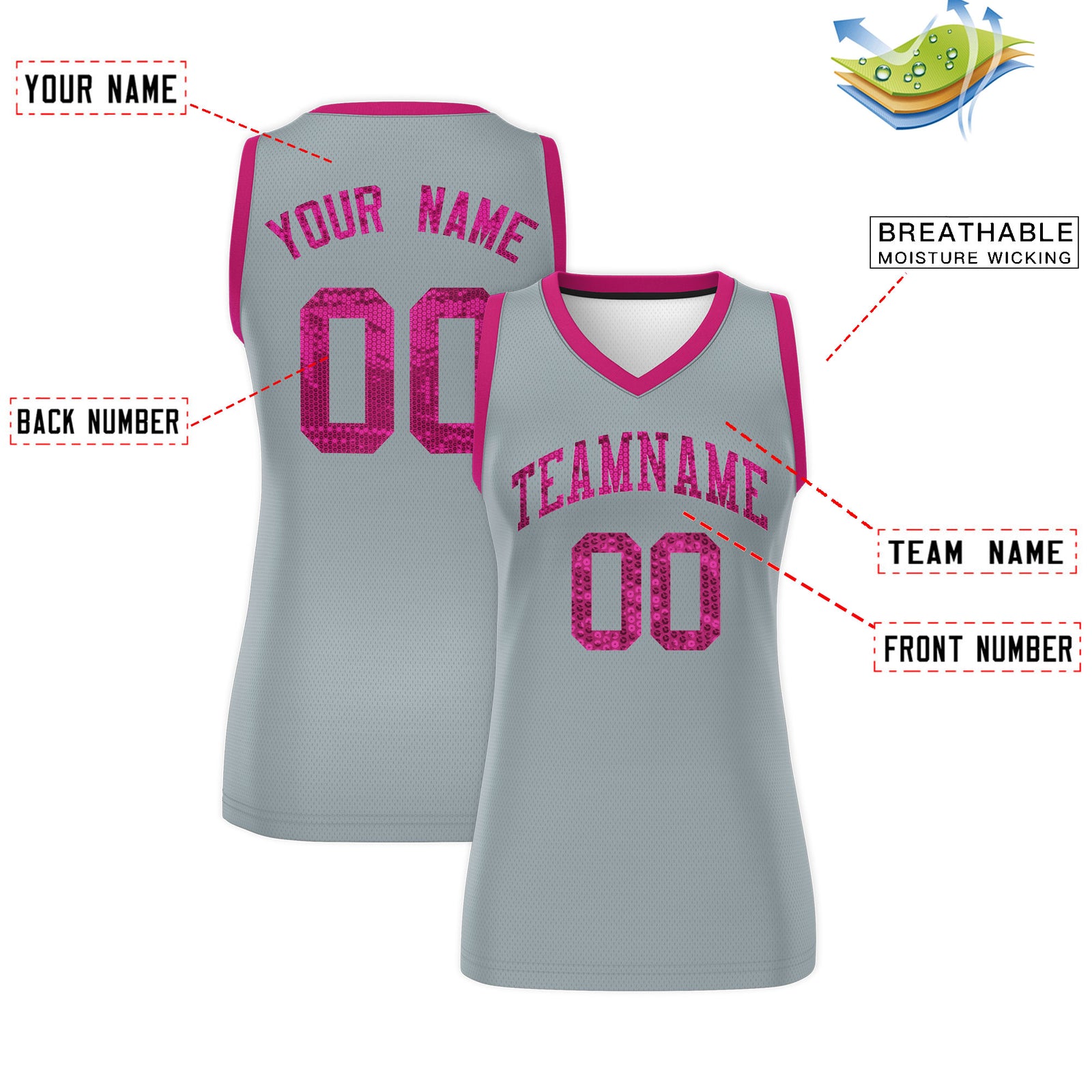 Custom Silver Pink Women Basketball Jersey Dress