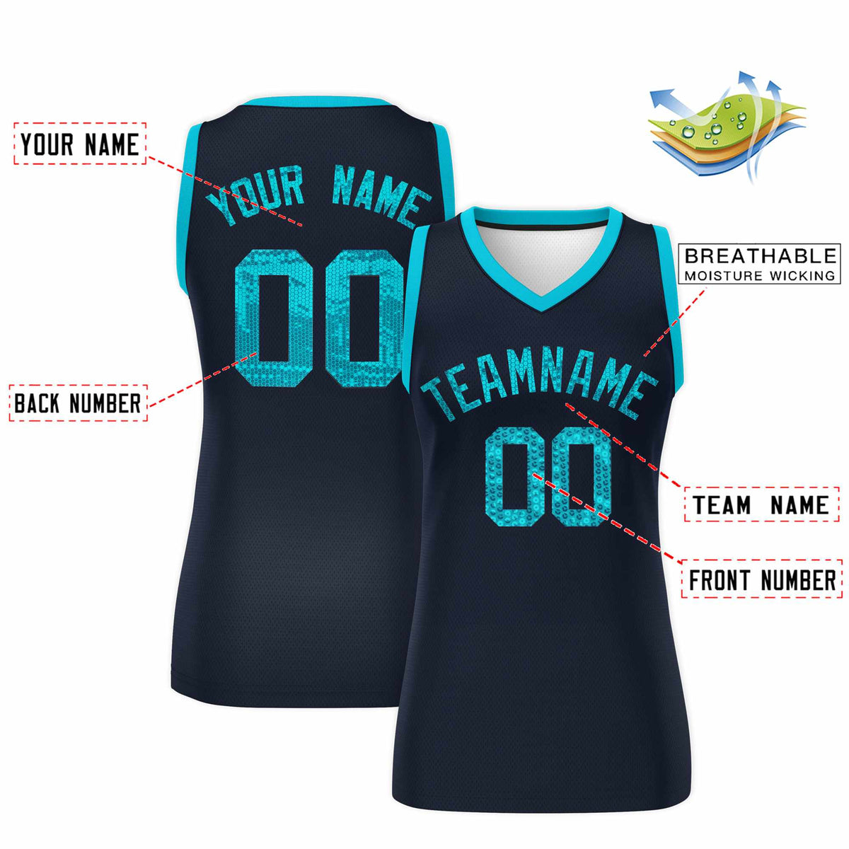 Custom Navy Sky Blue Women Basketball Jersey Dress