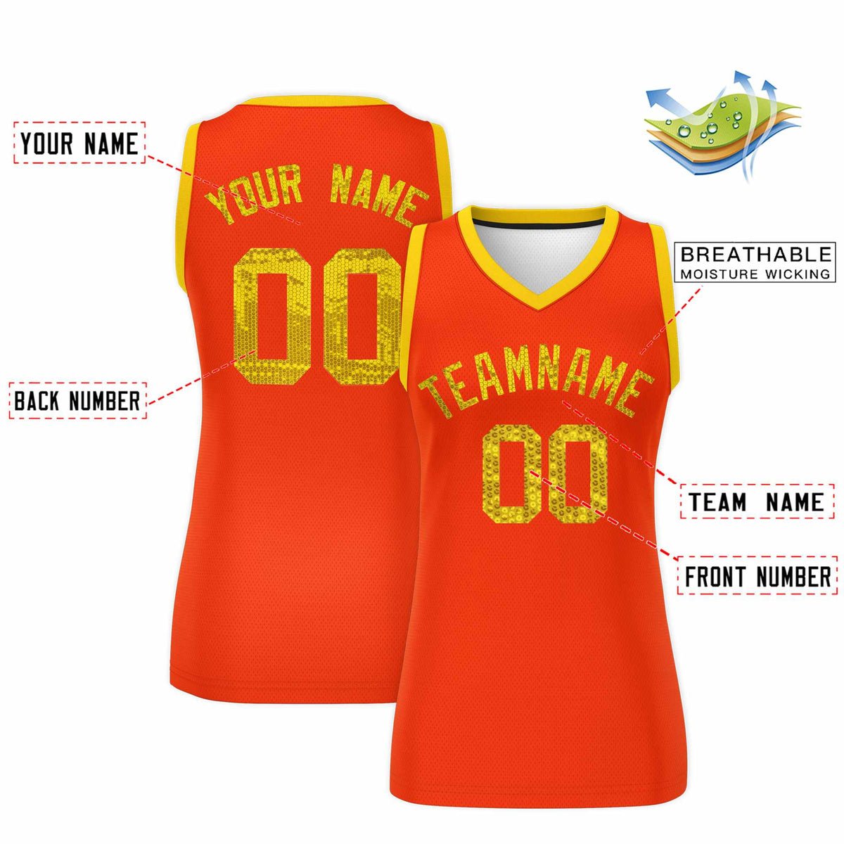 Custom Orange Gold Women Basketball Jersey Dress