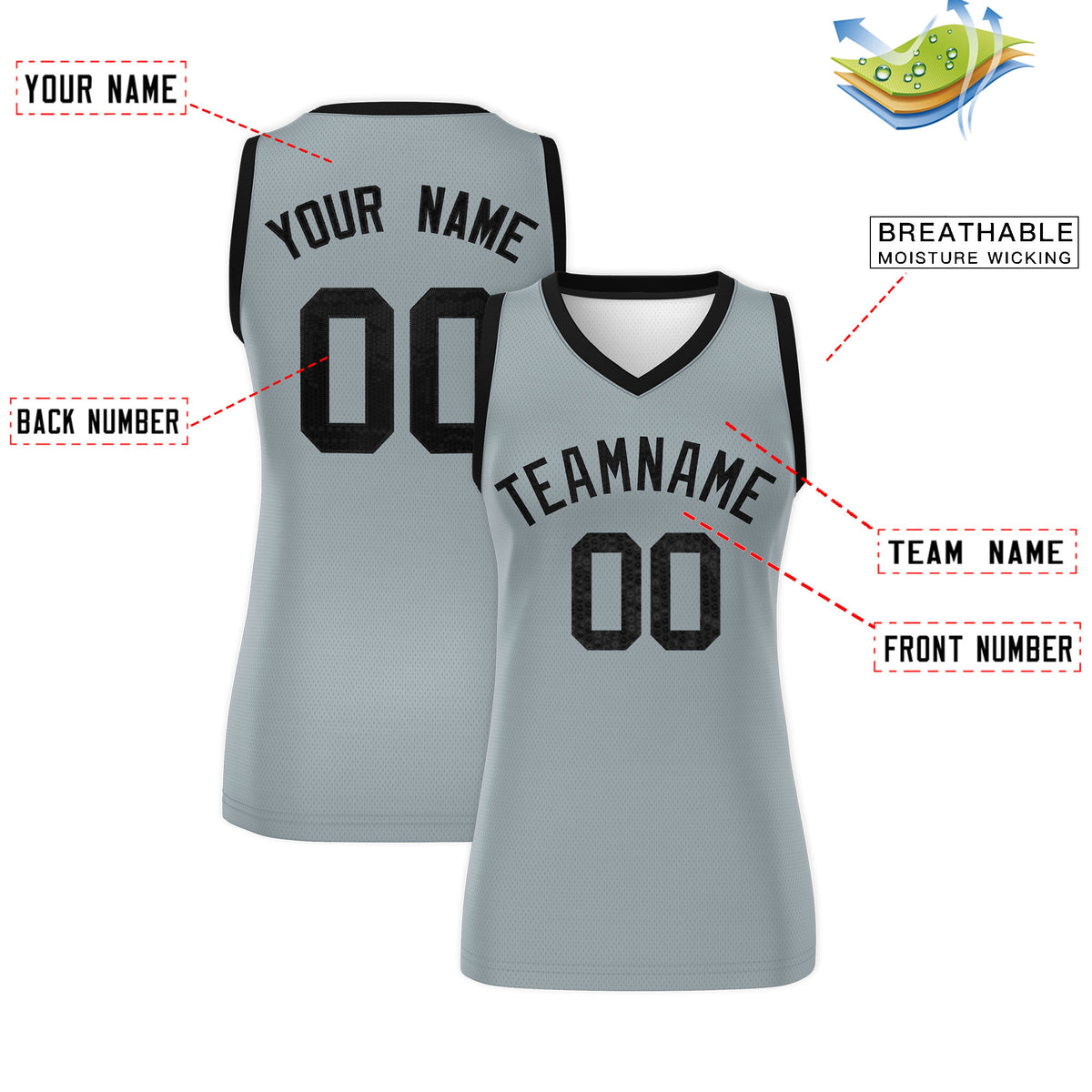 Custom Silver Black Women Basketball Jersey Dress