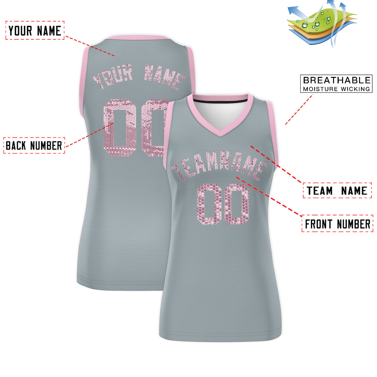 Custom Silver Light Pink Women Basketball Jersey Dress
