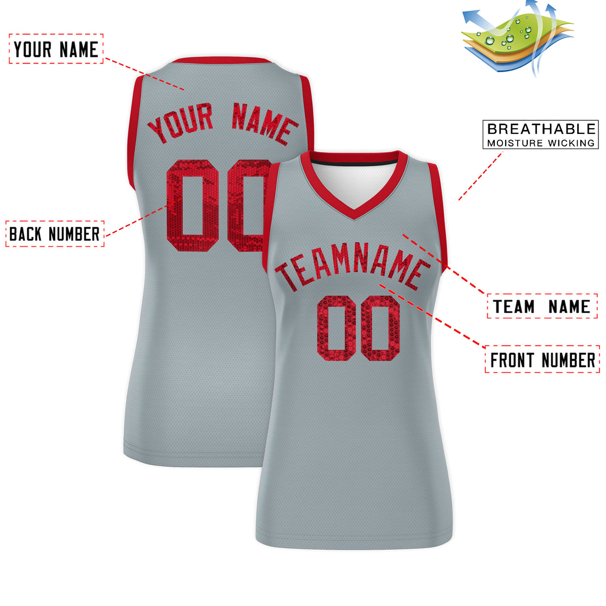 Custom Silver Red Women Basketball Jersey Dress