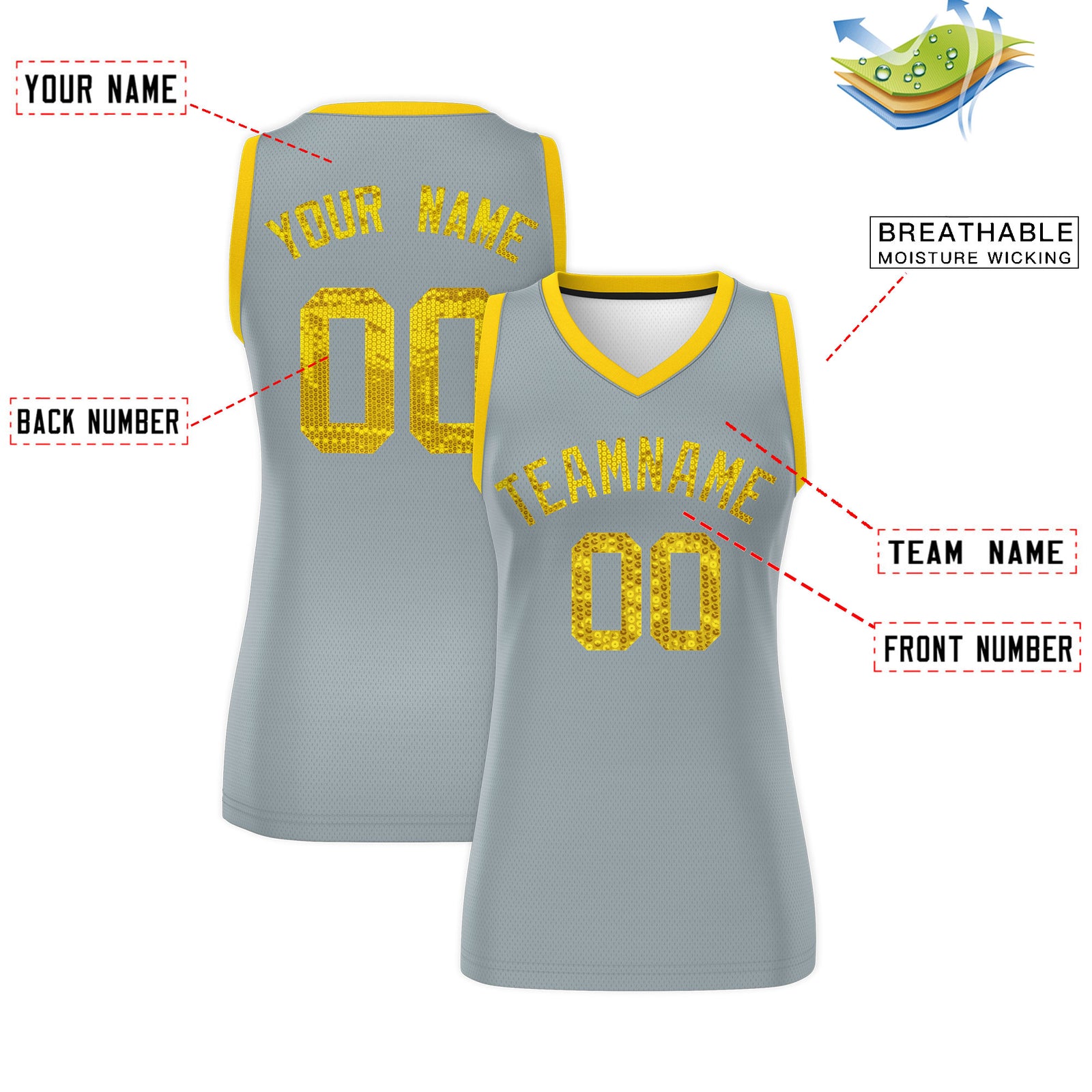 Custom Silver Gold Women Basketball Jersey Dress
