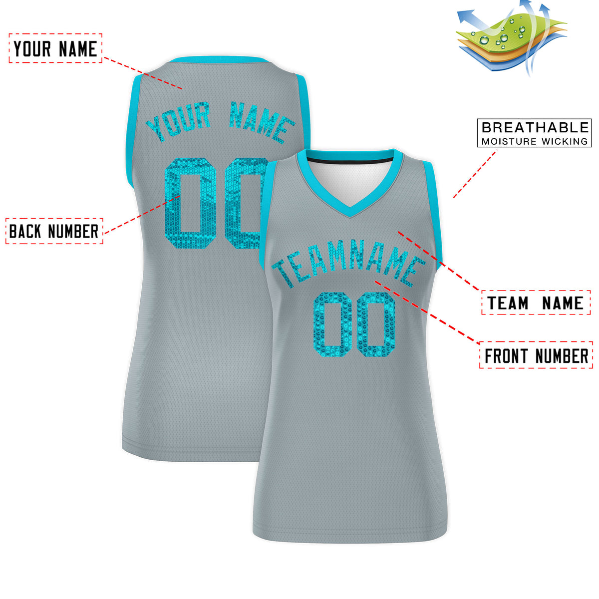 Custom Silver Sky Blue Women Basketball Jersey Dress