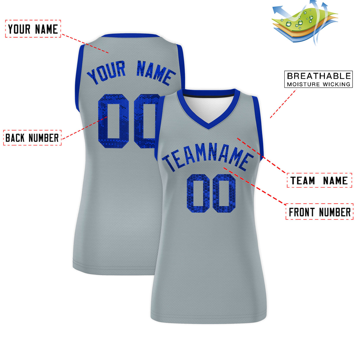 Custom Silver Royal Women Basketball Jersey Dress