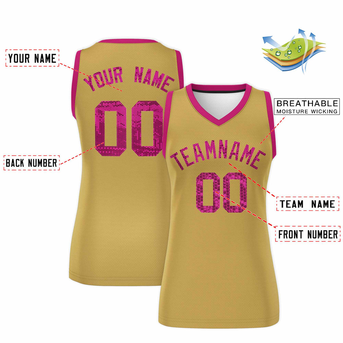 Custom Old Gold Pink Women Basketball Jersey Dress