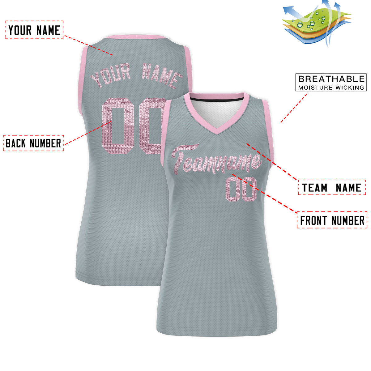Custom Silver Light Pink Women Basketball Jersey Dress