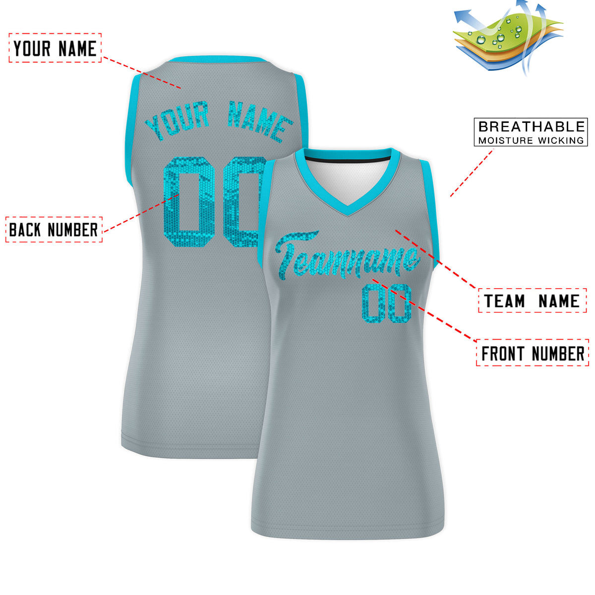 Custom Silver Sky Blue Women Basketball Jersey Dress