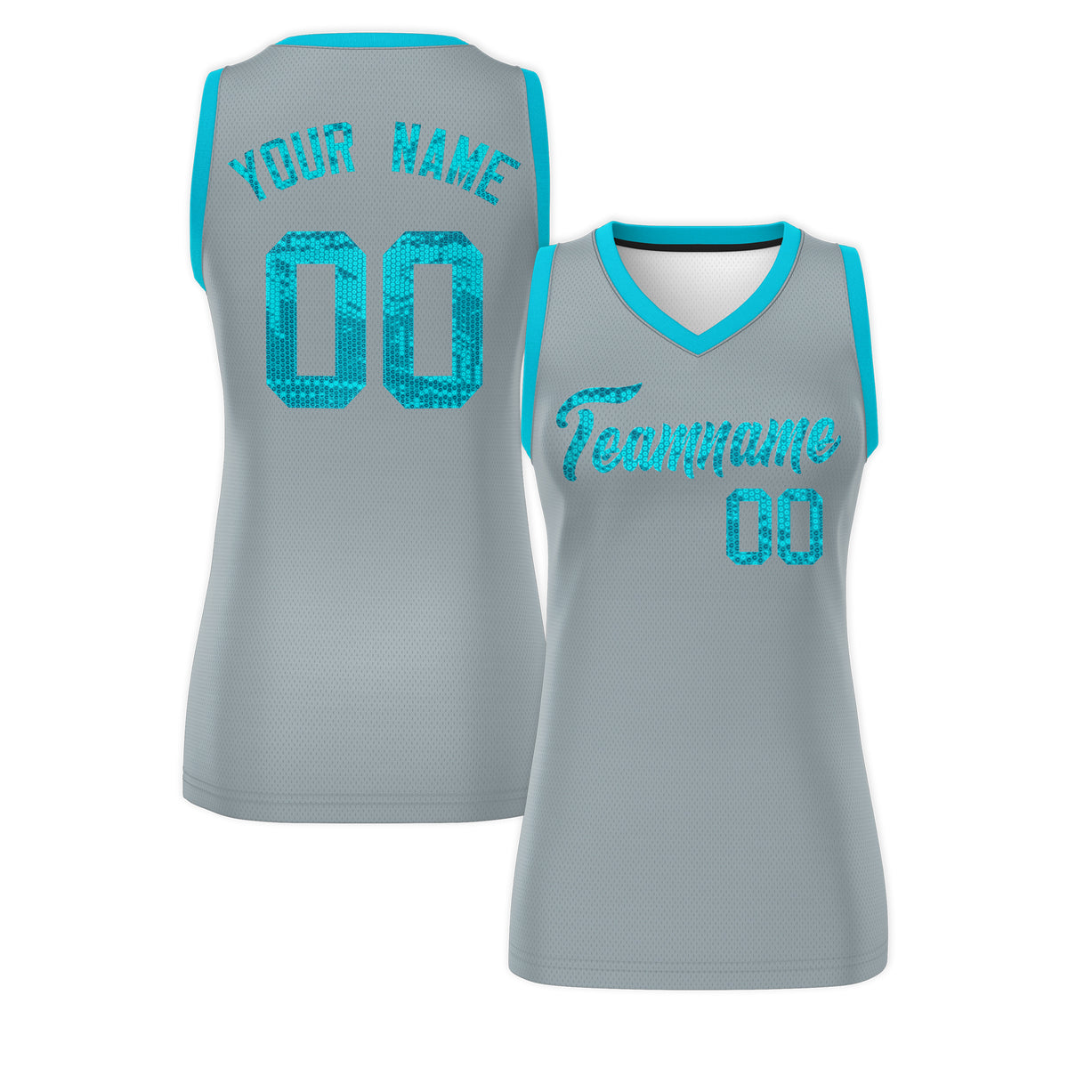 Custom Silver Sky Blue Women Basketball Jersey Dress