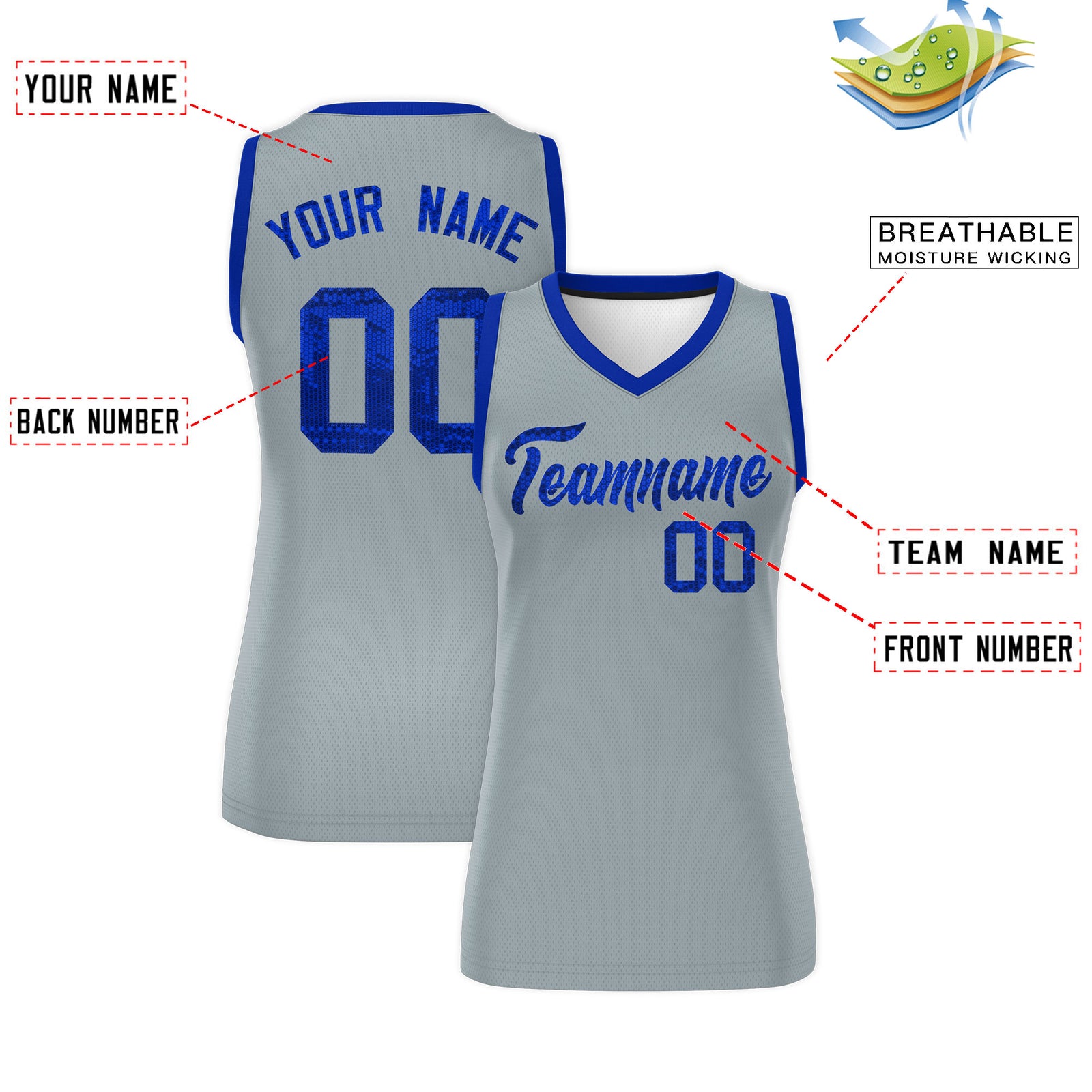 Custom Silver Royal Women Basketball Jersey Dress