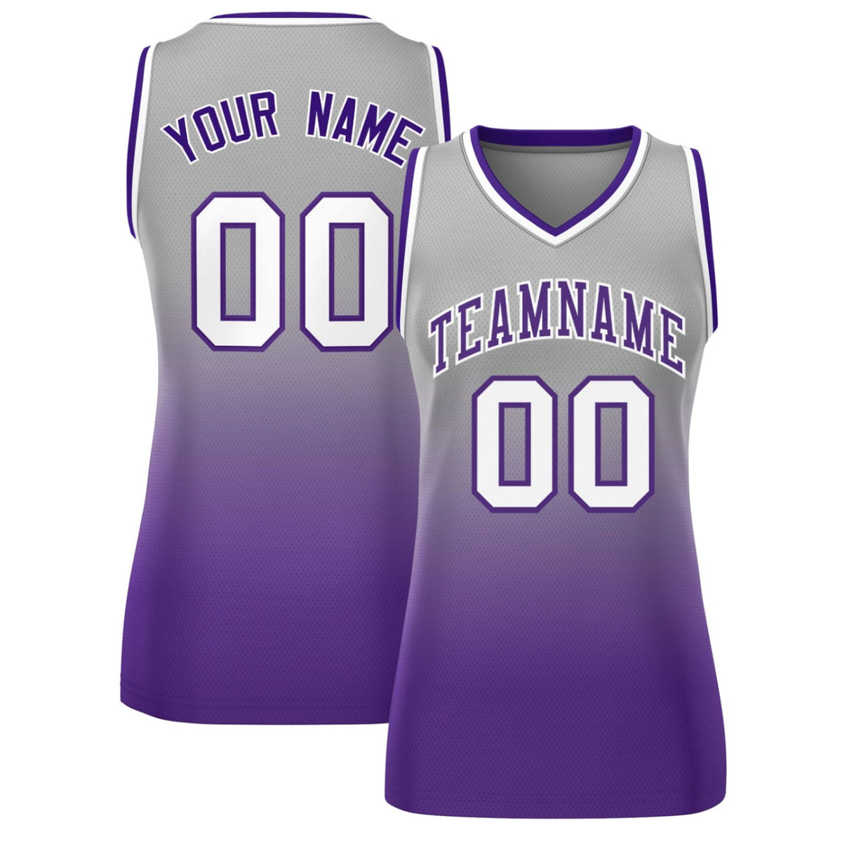 Custom Gray Purple Gradient Fashion Tops Mesh Basketball Jersey For Women