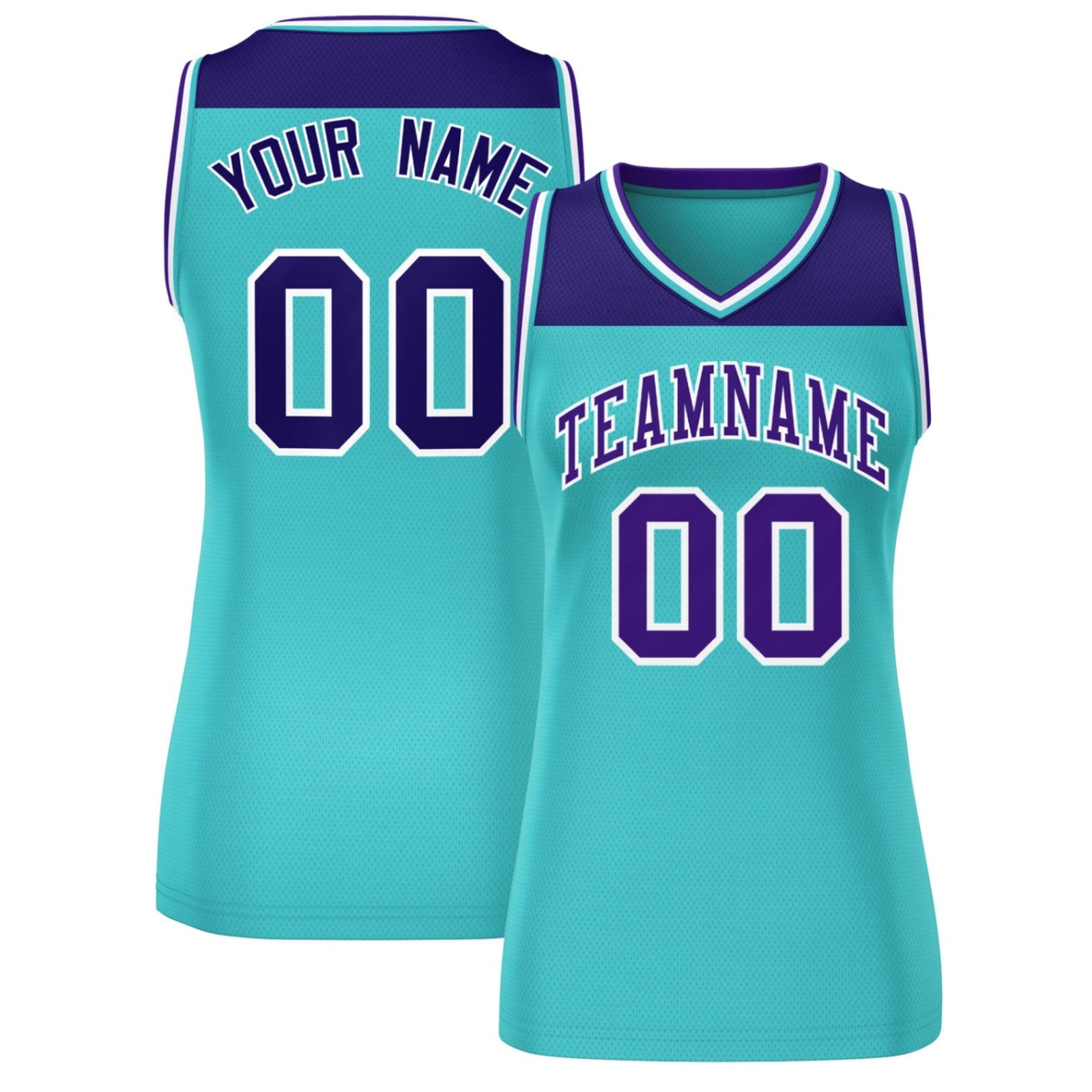 Custom Purple Aqua Color Block Fashion Tops Mesh Basketball Jersey For Women