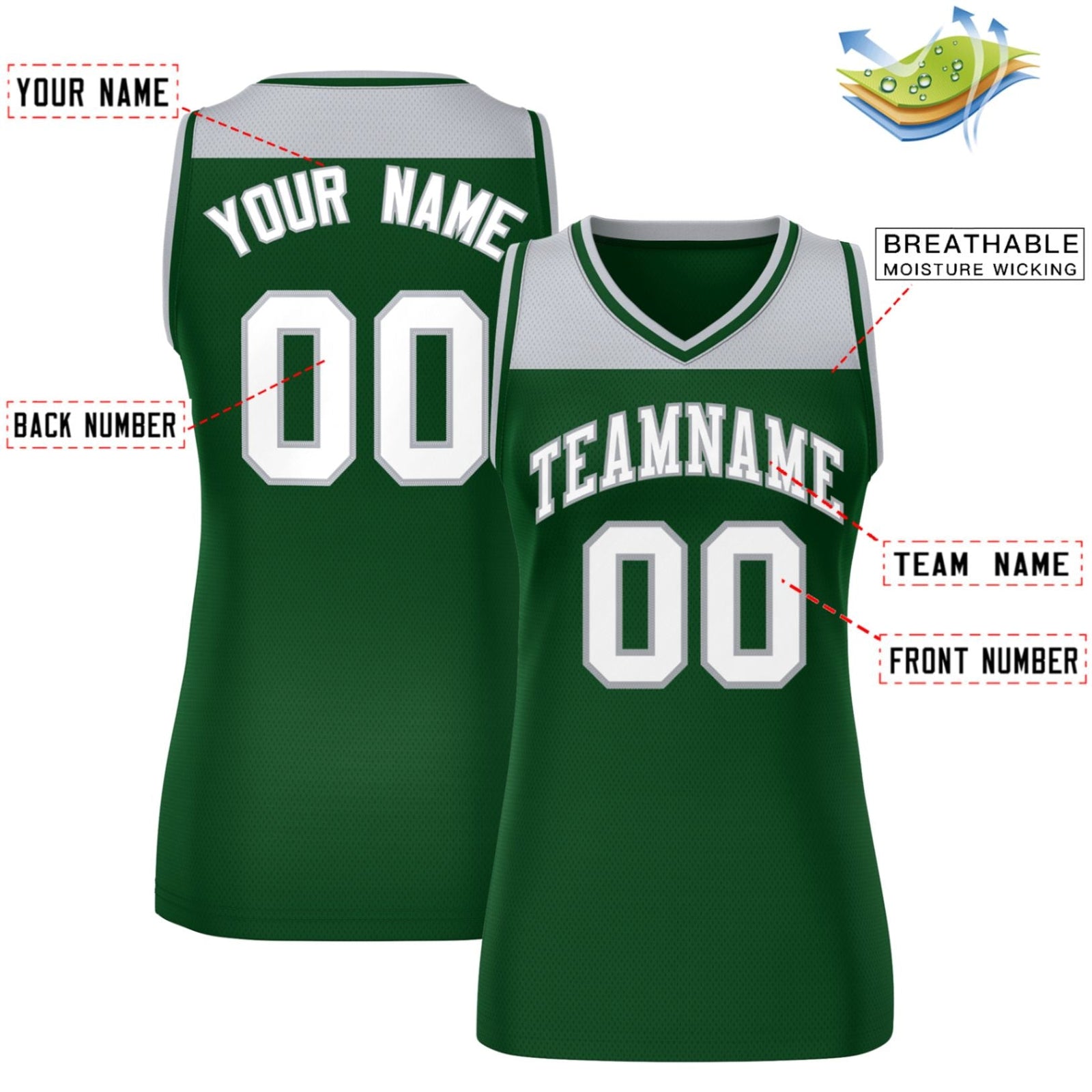 Custom Gray Green Color Block Fashion Tops Mesh Basketball Jersey For Women