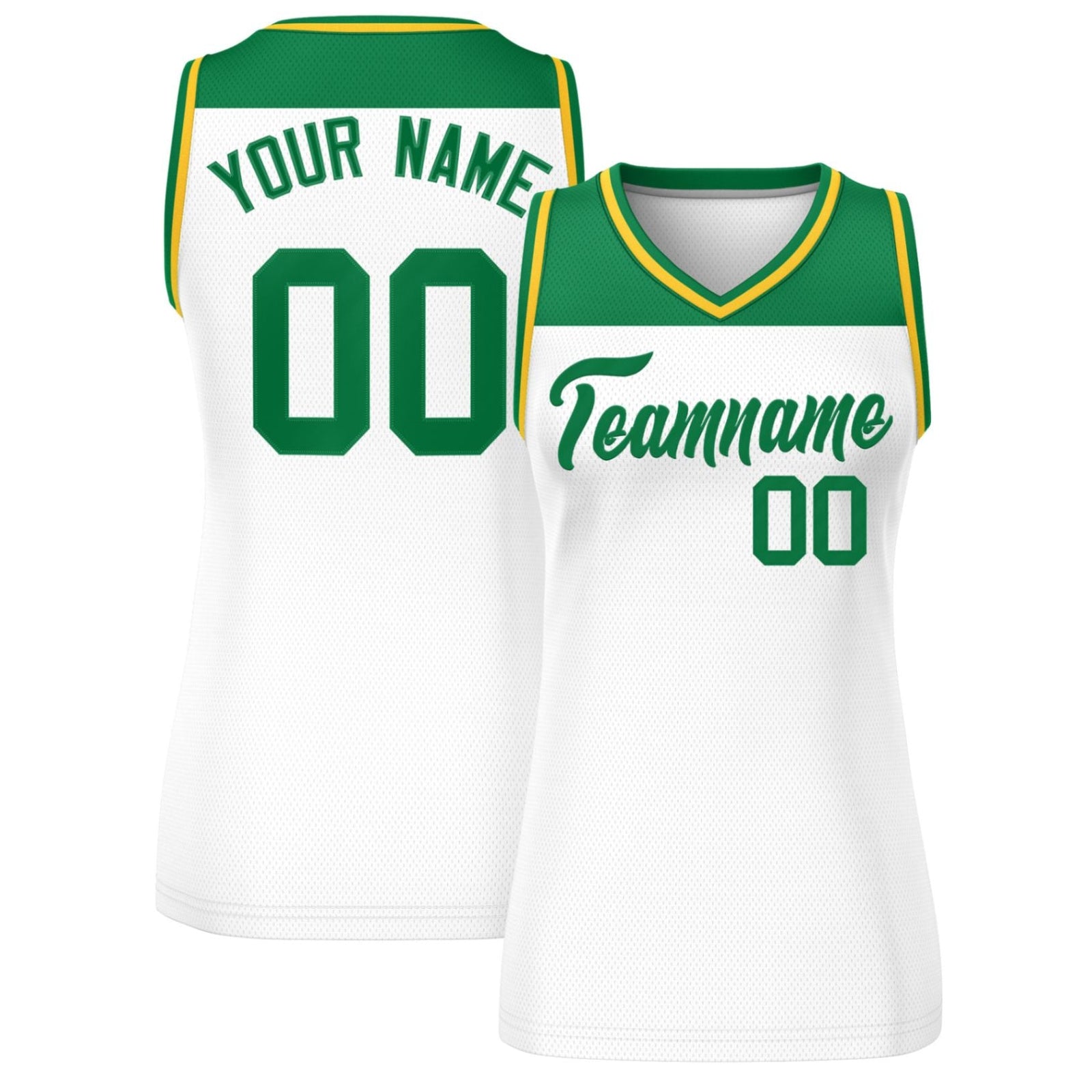 Custom Kelly Green White Color Block Fashion Tops Mesh Basketball Jersey For Women