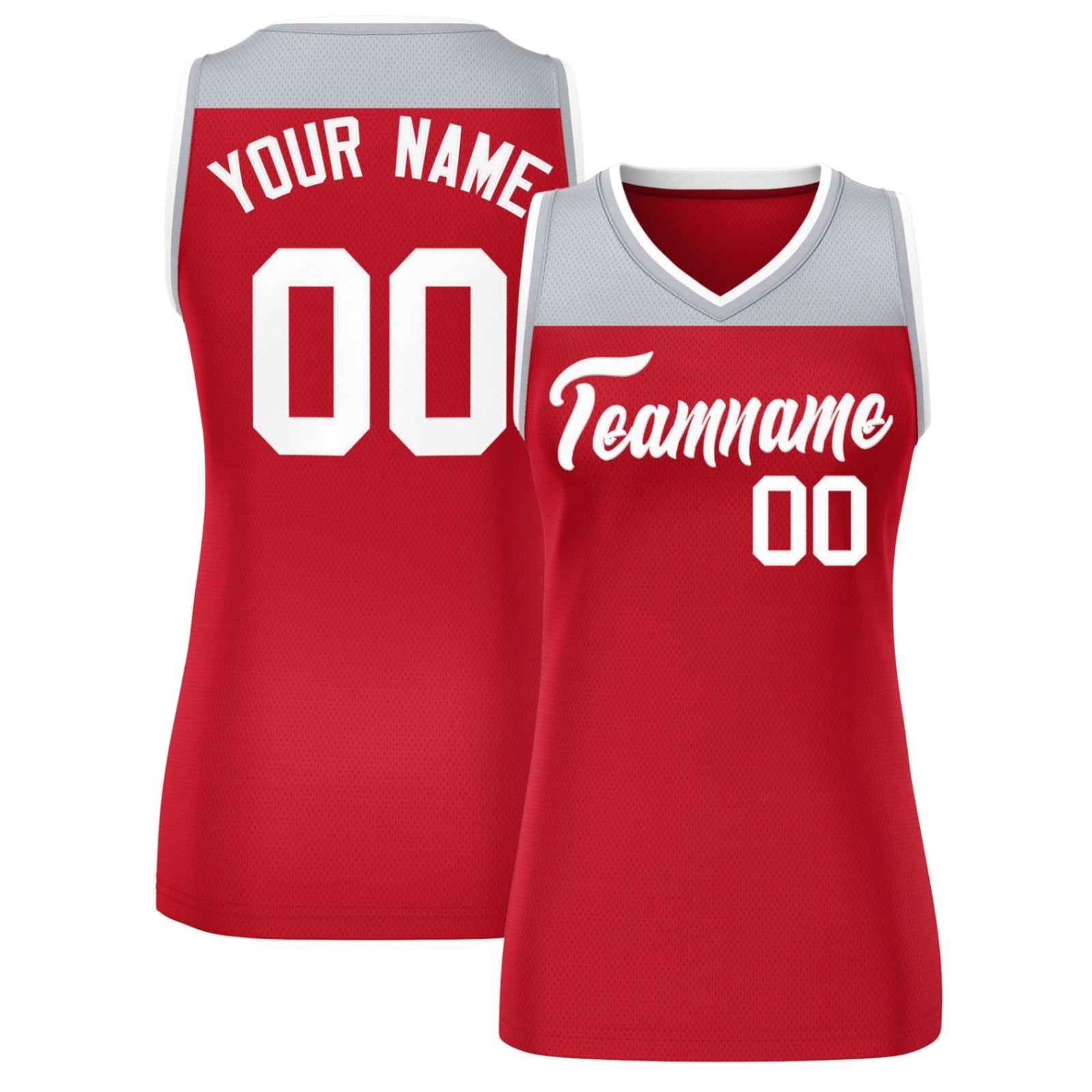 Custom Gray Red Color Block Fashion Tops Mesh Basketball Jersey For Women