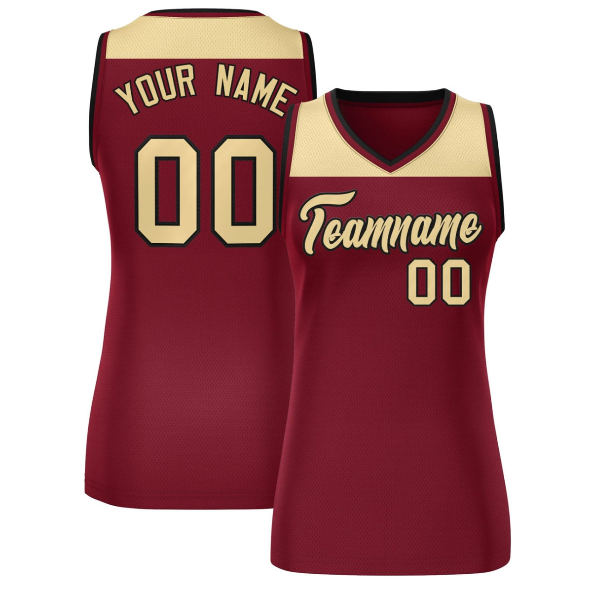 Custom Khaki Crimson Color Block Fashion Tops Mesh Basketball Jersey For Women