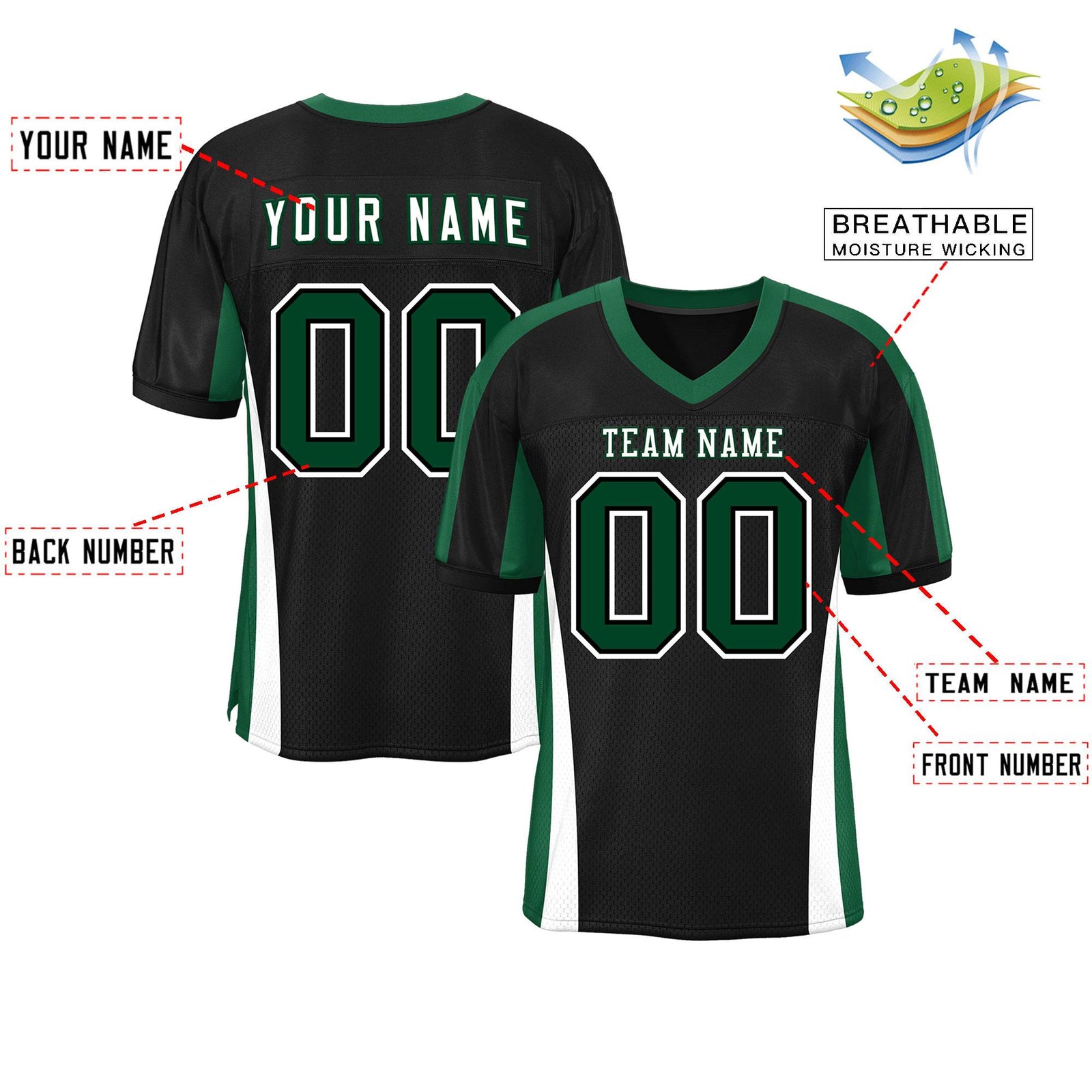 Custom Black Color Block Mesh Authentic Football Jersey