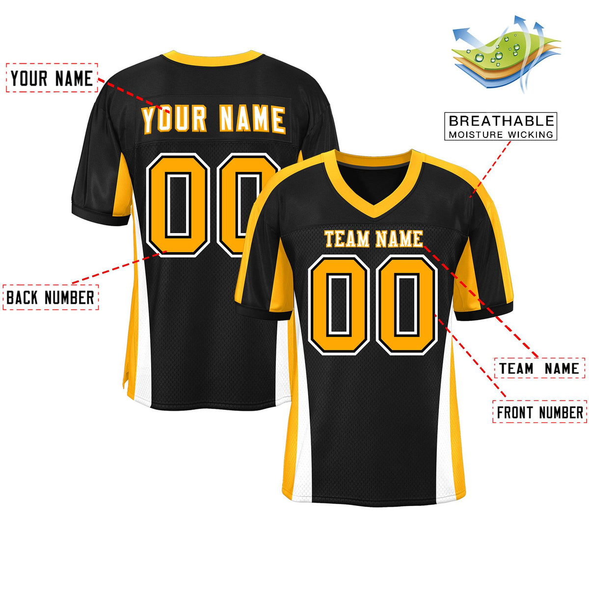 Custom Black Color Block Mesh Authentic Football Jersey